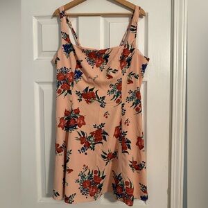 Abercrombie & Fitch Peach Floral Midi Dress with Red and Navy Blooms